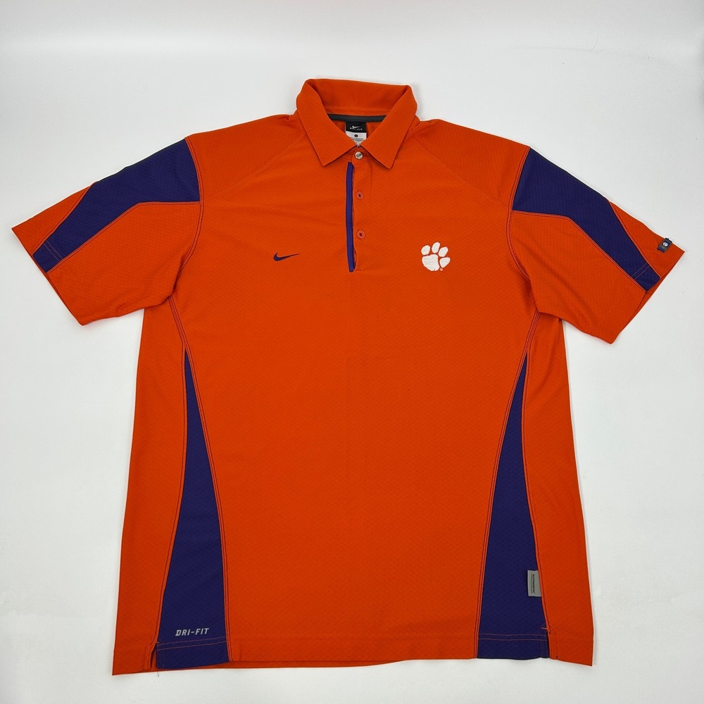 Clemson‎ Tigers Shirt Men's Large Orange Nike Dri Fit Short Sleeve Polo Paw Logo - Picture 2 of 10